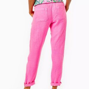 Lilly Pulitzer 31" Taron Mid-Rise Linen Pants in Pink Isle Size XL